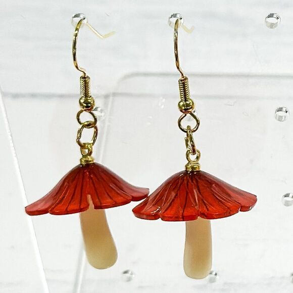 Acrylic Mushroom Dangle Drop Earrings - Picture 5 of 9